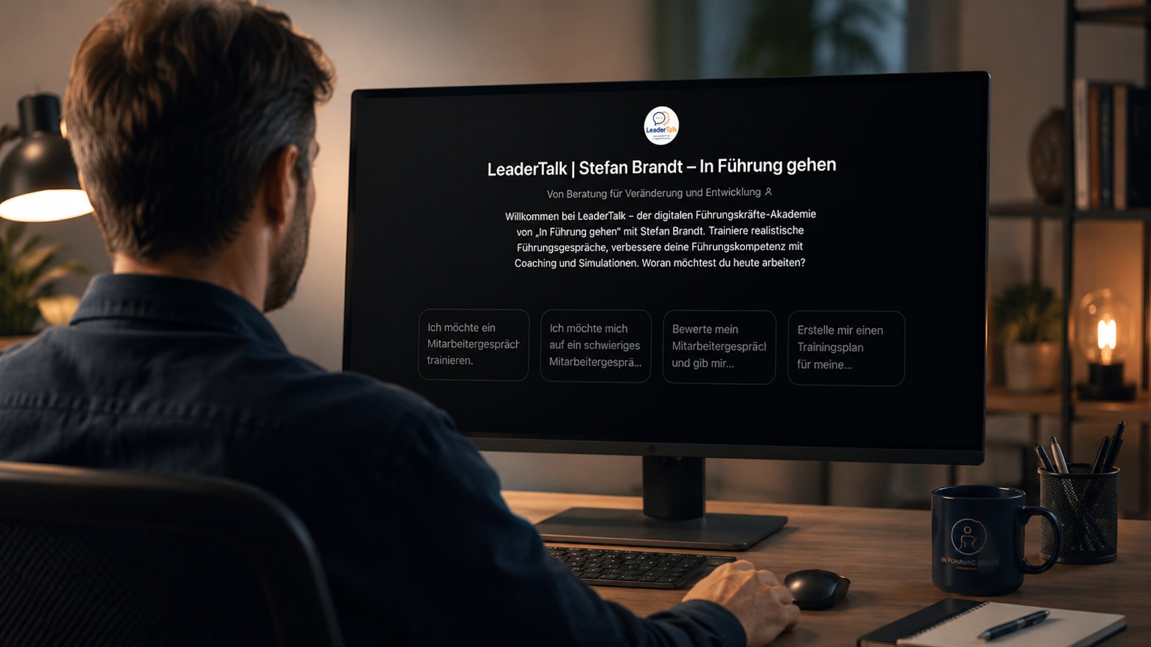LeaderTalk - der digitalen Führungskräfte-Akademie von "In Führung gehen" mit Stefan Brandt. Trainiere realistische Führungsgespräche, verbessere deine Führungskompetenz mit Coaching und Simulationen.