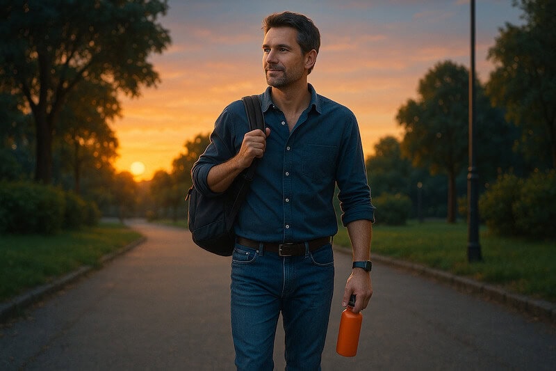 Führung und Fitness - Führungskraft macht Abendspaziergang