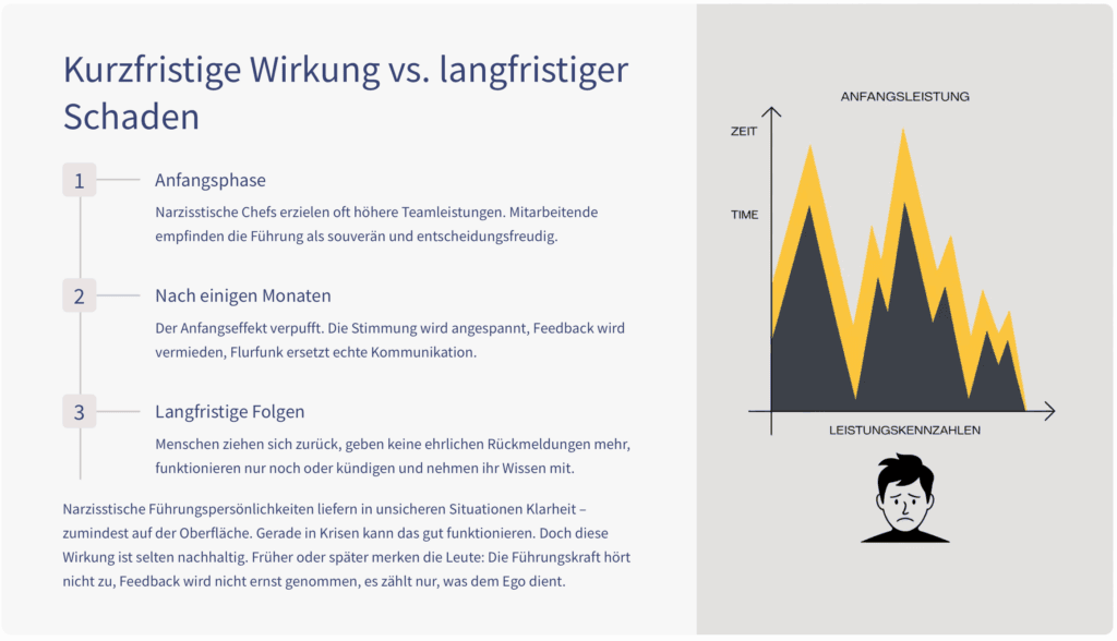 Narzissmus als Führungskraft: Infografik Wirkung und Schaden