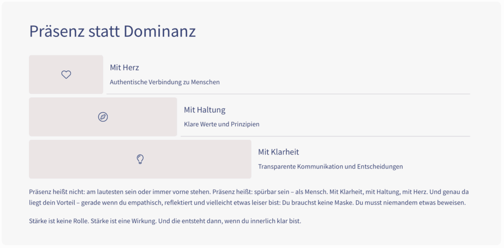 Narzissmus als Führungskraft: Infografik Präsenz statt Dominanz