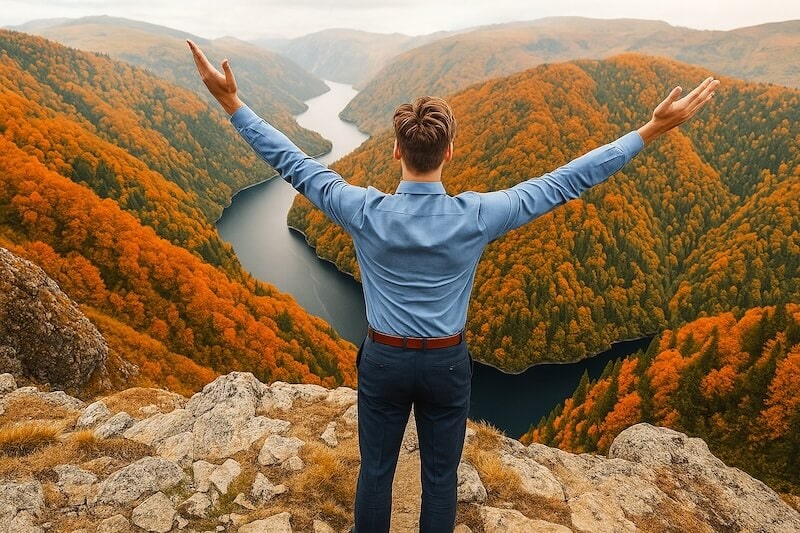Stephen Covey - Führungskraft auf Berggipfel